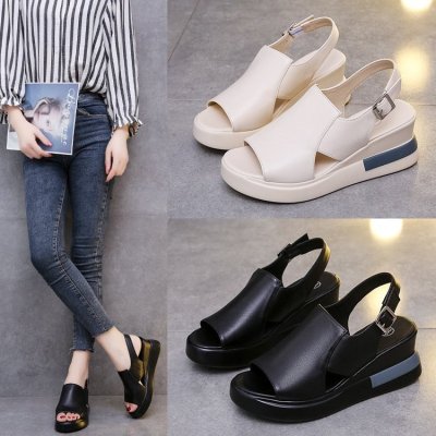 EVE Muffin Thick Bottom Slope Heeled Shoes GYUX-7899
