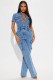 EVE Short Sleeve Single Breasted Denim Straight Jumpsuit LX-6201