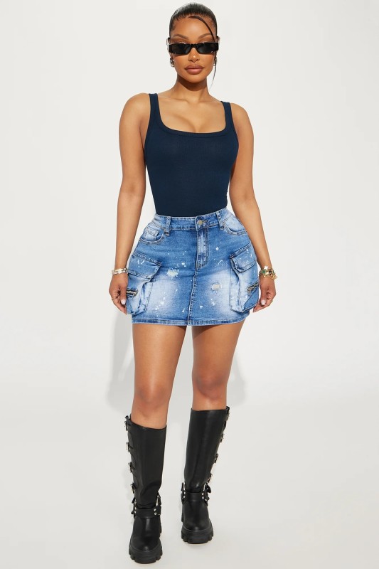 EVE Denim Wrap Hip Half Body Skirt LX-5601