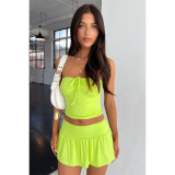 EVE Sexy Solid Color Pleated Two Piece Skirts Set ASL-6717