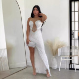 EVE Hot Drill Pearl Patchwork Sleeveless Split Maxi Dress NY-3181