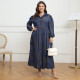 EVE Plus Size Long Sleeve Lapel Neck Maxi Dress GDAM-218327