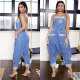 EVE Fashion Denim Wrap Chest Patchwork Jumpsuit NY-5006