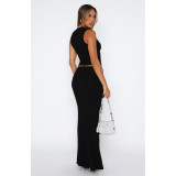 EVE Solid Color Sleeveless Half Body Skirt Two Piece Set ASL-6712