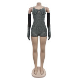 EVE Solid Mesh Hot Drill See Through Romper BY-6902