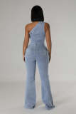 EVE Slanted Shoulder Sleeveless Denim Flare Jumpsuit LX-6976