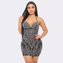 EVE Hot Drill Halter Backless Mini Dress NY-3180
