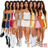 EVE Sexy Solid Color Pleated Two Piece Skirts Set ASL-6717