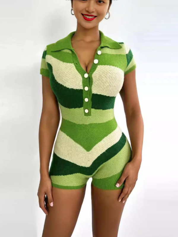 EVE Fashion Knits Color Block Slim Romper TK-6318