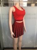 EVE Print Sleeveless Tank Tops And Skirt Sweater 2 Piece Set OSM-4458