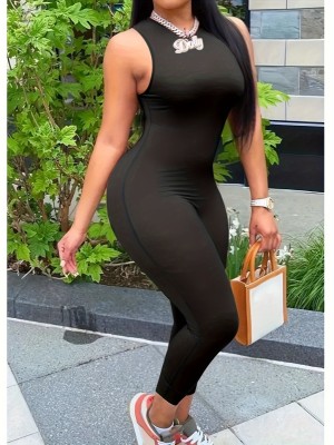 EVE Solid Color Zipper Sleeveless Tight Jumpsuit NYMF-259-2