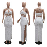 EVE Tie Up Solid Color Slim Split Maxi Dress CYA-901188