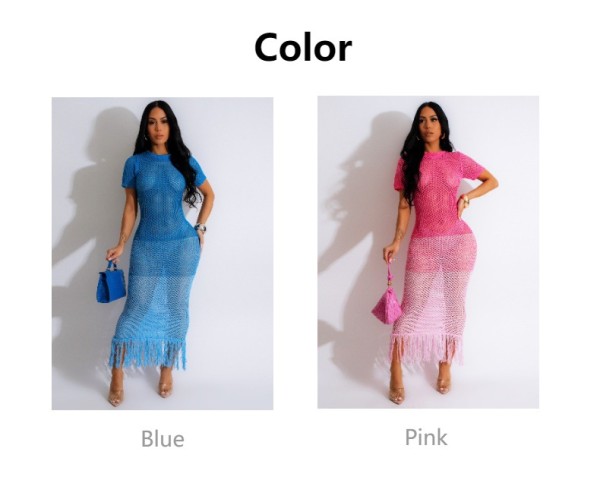 EVE Sexy Knits Short Sleeve Tassel Beach Dress ZSD-Z0319