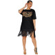 EVE O Neck Print Short Sleeve Tassel Mini Dress CYA-901117