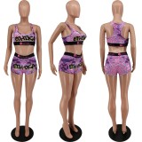 EVE Letter Cartoon Print Sport Two Piece Shorts Set KSN-8059