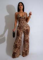 EVE Leopard Print Backless Sling Micro Flare Jumpsuit AIL-274