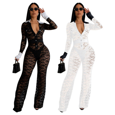 EVE Lace Contrast Color Patchwork Jumpsuit YF-10714