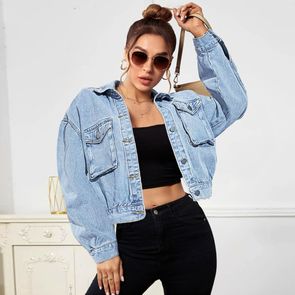 EVE Solid Color Lapel Denim Coat GZHY-ZT60421