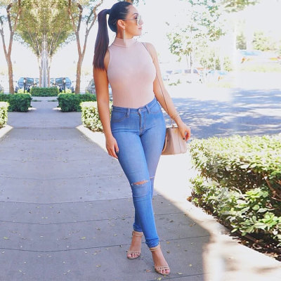 EVE Casual High Waist Holes Pencil Jeans GZHY-733