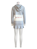 EVE Color Block Long Sleeve Hooded Short Skirt Two Piece Set CH-24023