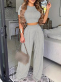 EVE Solid Color Loose Short Sleeve Two Piece Pants Set SH-390997