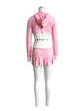 EVE Color Block Long Sleeve Hooded Short Skirt Two Piece Set CH-24023