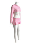 EVE Color Block Long Sleeve Hooded Short Skirt Two Piece Set CH-24023