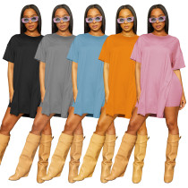 EVE Solid Color Split Long Tops And Shorts Two Piece Set ME-8512
