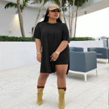 EVE Solid Color Split Long Tops And Shorts Two Piece Set ME-8512