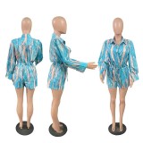 EVE Fashion Print Long Sleeve Shorts Two Piece Set GRNH-28628