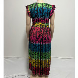 EVE Plus Size Gradient Print Sleeveless Maxi Dress QYXZ-9176
