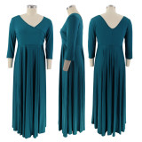 EVE Plus Size Solid Color V-Neck Sexy Long Dress HNIF-T025