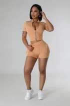 EVE Fashion Two-way Zipper Casual Two Piece Short Set NYF-8172
