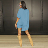 EVE Solid Color Split Long Tops And Shorts Two Piece Set ME-8512
