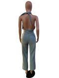 EVE Sexy Backless Halter Denim Jumpsuit MK-3205