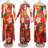 EVE Long Sleeve Off Shoulder Irregular Split Maxi Dress FSXF-85