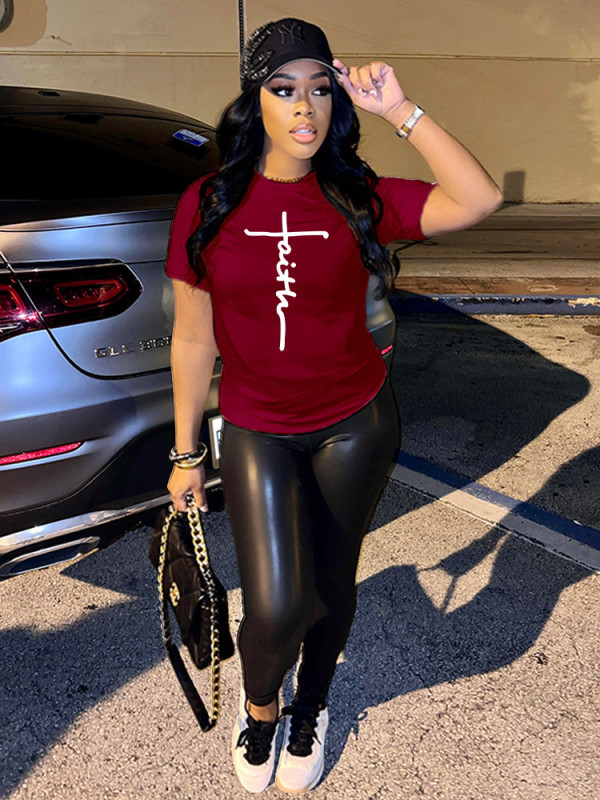 EVE Letter Print Casual Short Sleeve T Shirt HNIF-MM059F