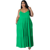 EVE Plus Size Solid Color Patchwork Sling Maxi Dress HNIF-PP097