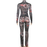 EVE Fashion Print Long Sleeve Tight Two Piece Pants Set GZJQ-K23S40243