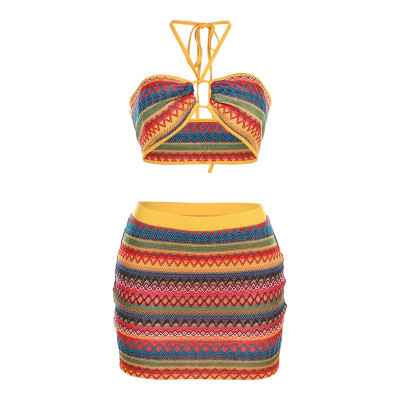 EVE Colorful Sleeveless Tie Up Backless Skirt Set GZJQ-K23S29067