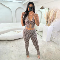 EVE Sexy Knit Low Bust Cutout Slim Pants Suit GZJQ-W23S36685
