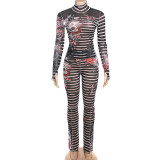 EVE Fashion Print Long Sleeve Tight Two Piece Pants Set GZJQ-K23S40243