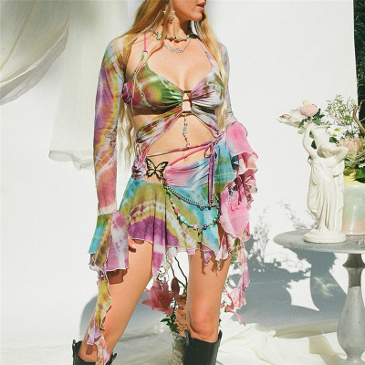 EVE Sexy Print Tie Up Tassel Skirt Three Piece Skirts Set GZJQ-K23S33256