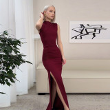 EVE Sleeveless Sollid Pleated Split Maxi Dress GZJQ-K24D45000