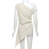 EVE Irregular Sleeveless Slash Shoulder Solid Long Top GZJQ-K24L46202