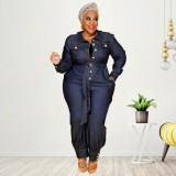 EVE Plus Size V-Neck Casual Denim Jumpsuit GDAM-21863