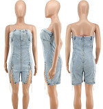 EVE Wear Copper Chain Sexy Strapless Denim Dress GDAM-218117