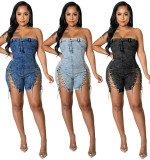 EVE Wear Copper Chain Sexy Strapless Denim Dress GDAM-218117