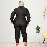 EVE Plus Size V-Neck Casual Denim Jumpsuit GDAM-21863