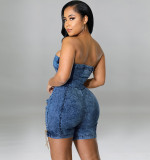 EVE Wear Copper Chain Sexy Strapless Denim Dress GDAM-218117